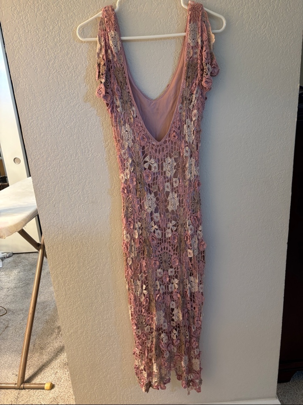 Vintage Karen Millen bohemian Crochet Floral Midi Dress in Pink and Cream 2 - Picture 8 of 8